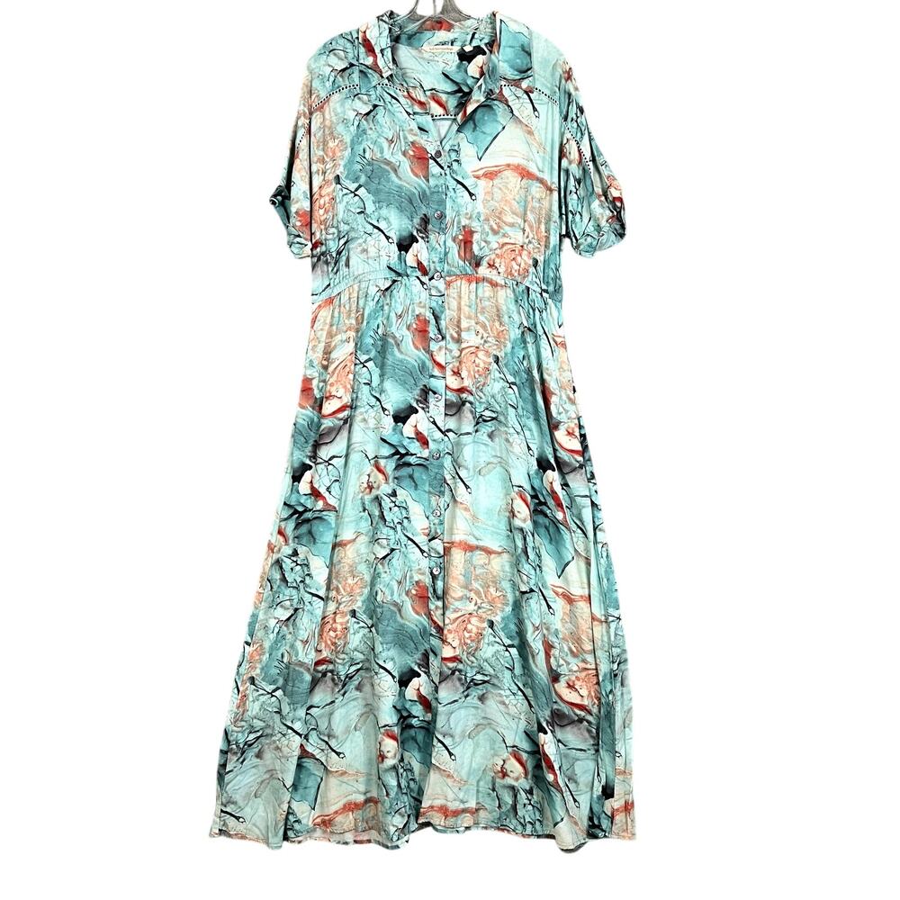 Soft Surrondings Waterfront Maxi Shirt Dress Womens L Abstract Artsy Statement